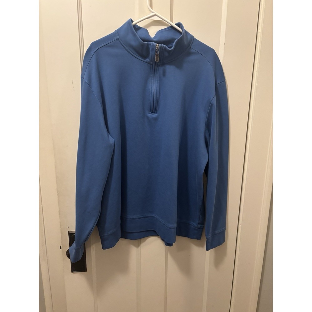 Tommy Bahama Sweater Mens Blue Quarter Zip 100% Pima Cotton Pullover 3XL